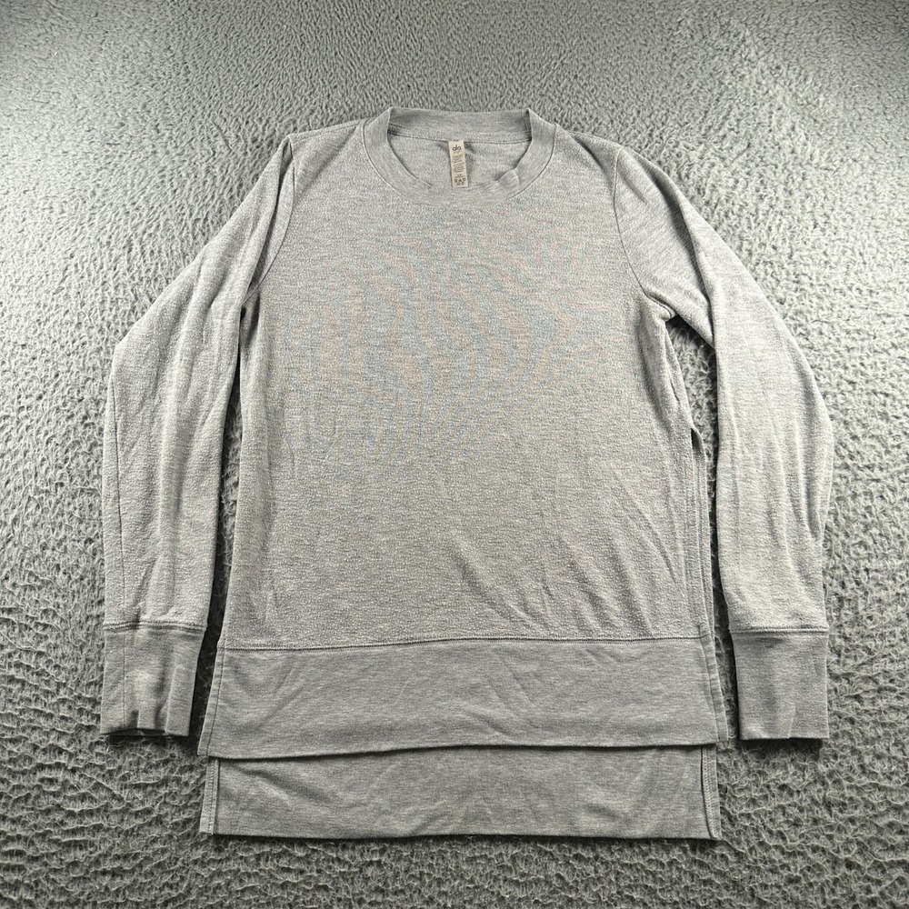 Alo Yoga Soho Top Womens XS Sweatshirt Layered Hem Side Slit Gray Athleisure